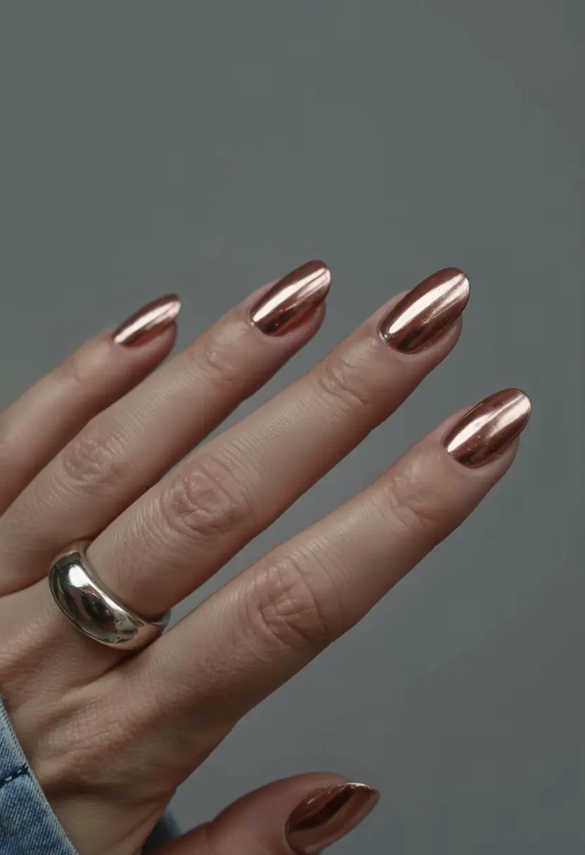 gold nails 2026 Rosé Gold with a Soft Oval Finish