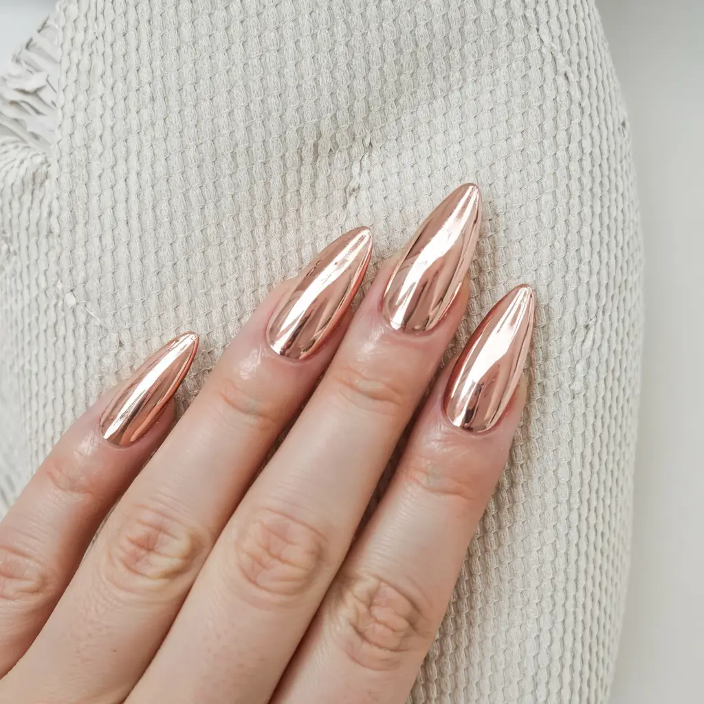 gold nails 2026 Rose Gold Chrome Elegance