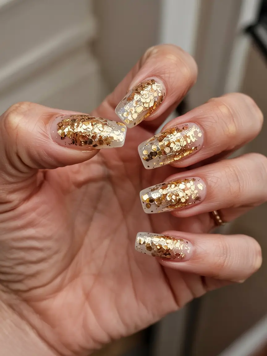 gold nails 2026 Confetti Glam with Chunky Gold Sparkle
