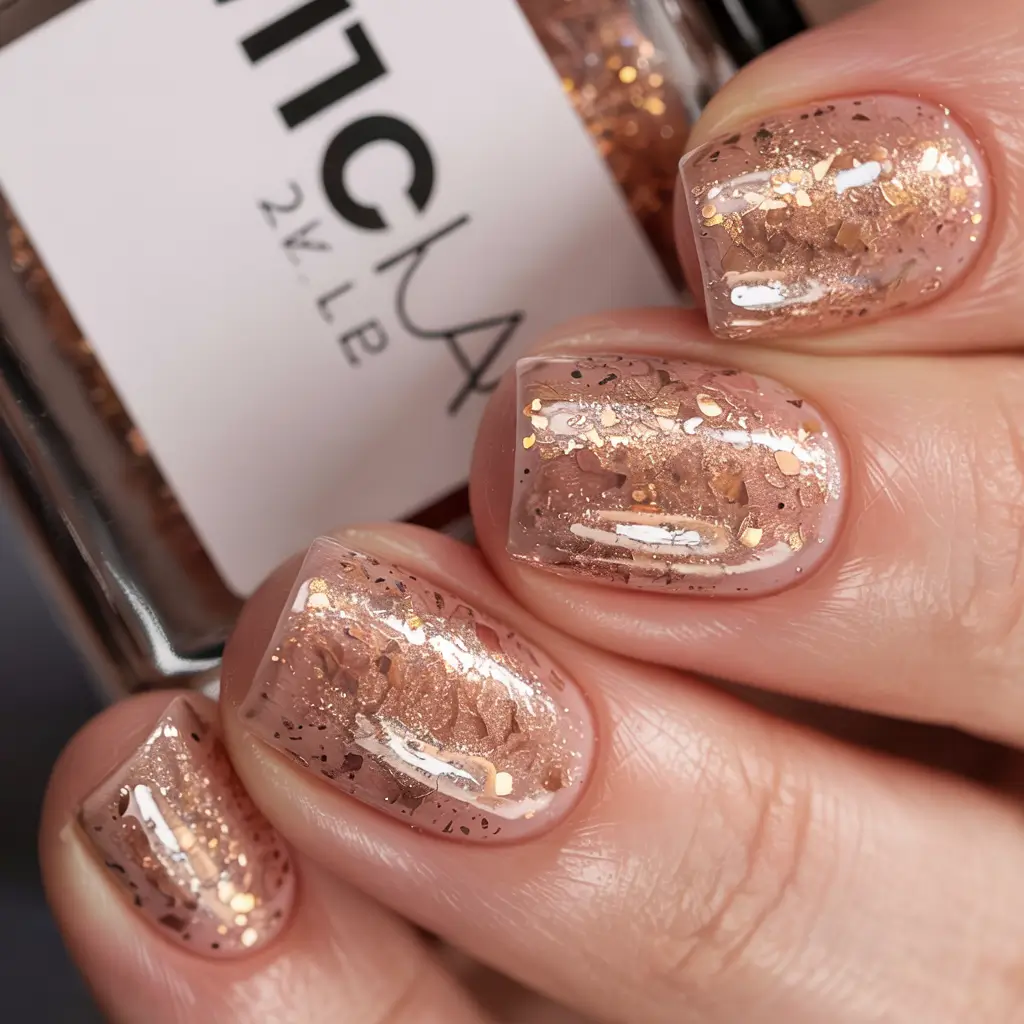 gold nails 2026 Rose Gold Chunky Glitter with High-Gloss Finish