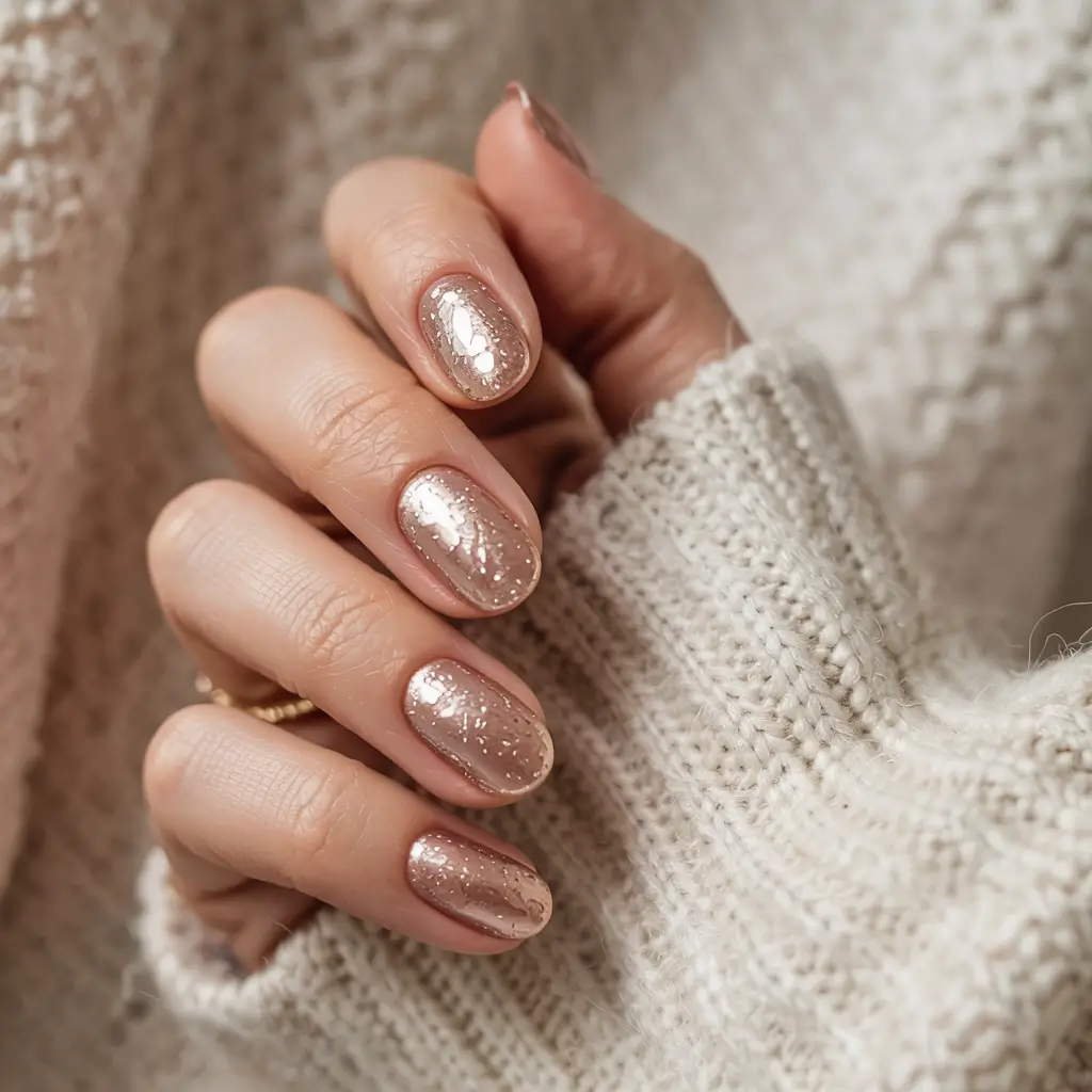gold nails 2026 Cozy Gold Sparkle on Short Natural Nails