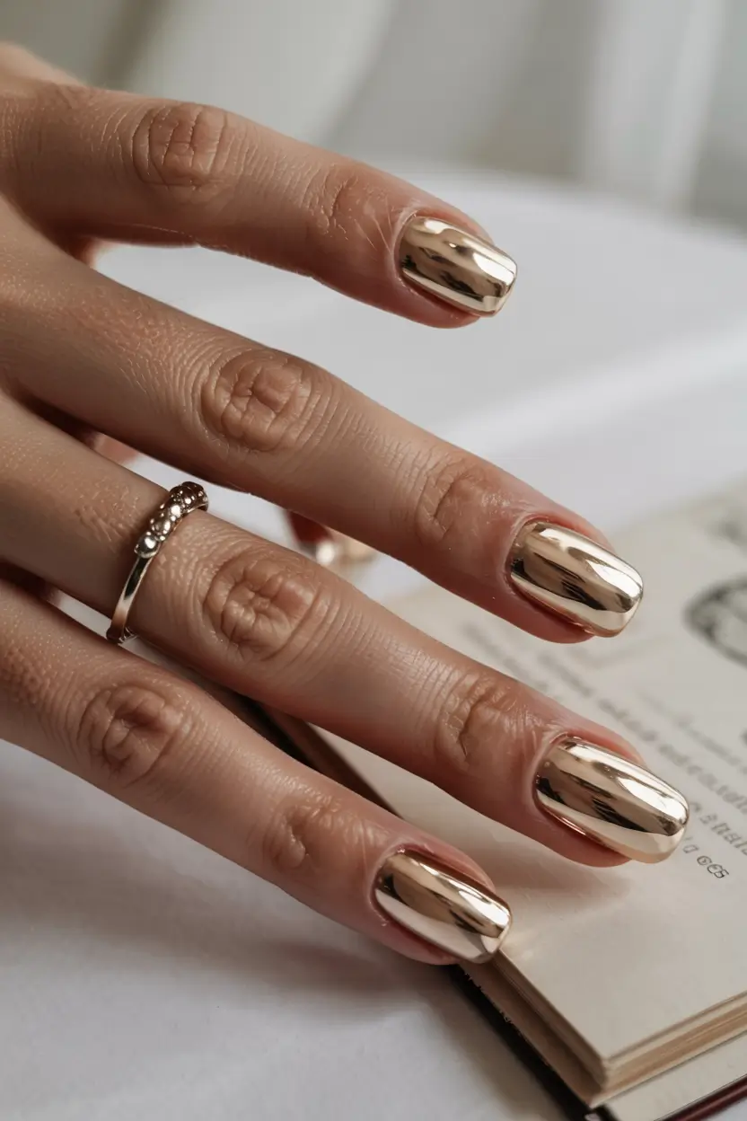 gold nails 2026 Mirror-Like Gold with Modern Minimalism