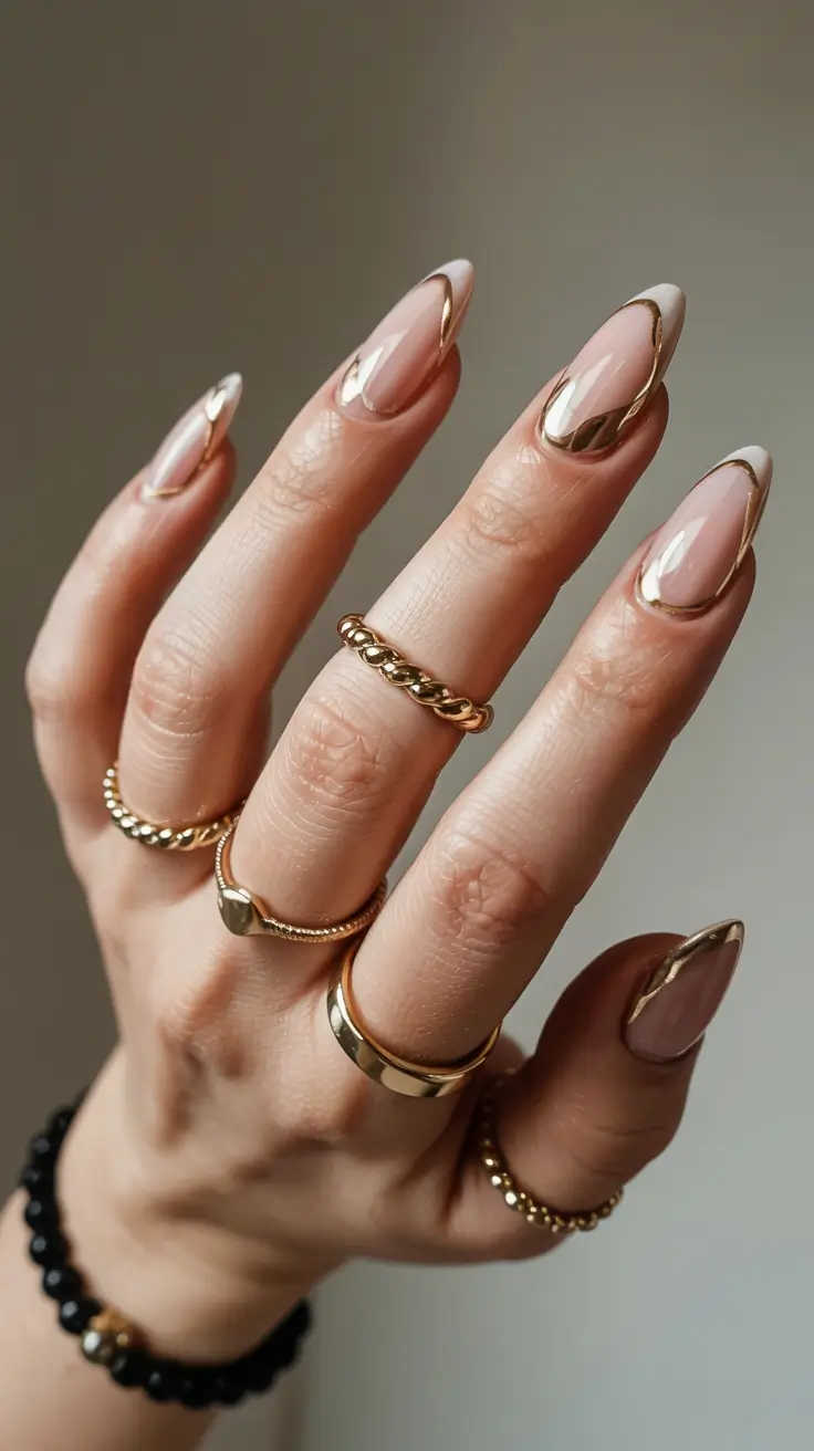 gold nails 2026 Golden Wireframe French Twist