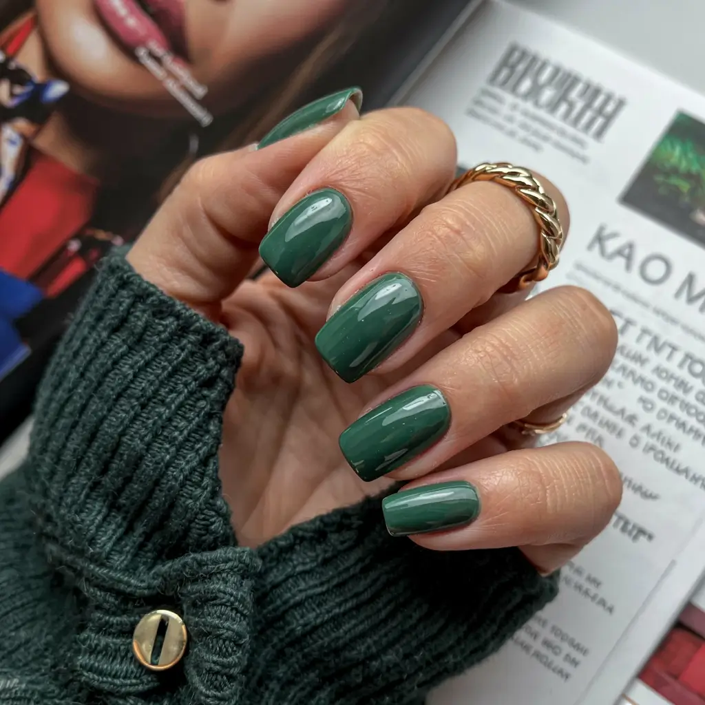 green nails 2026 Evergreen Square with Editorial Flair
