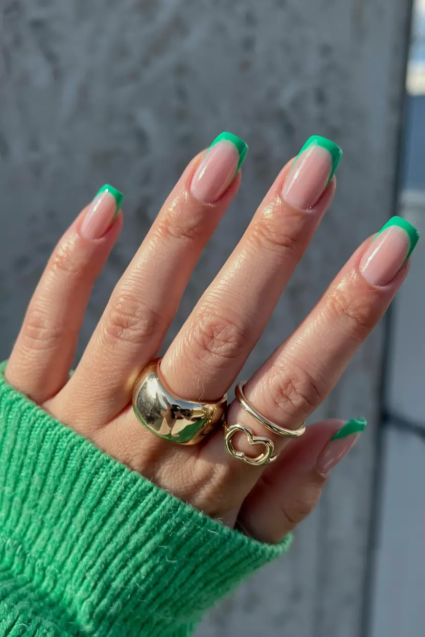 green nails 2026 Neon French Revival