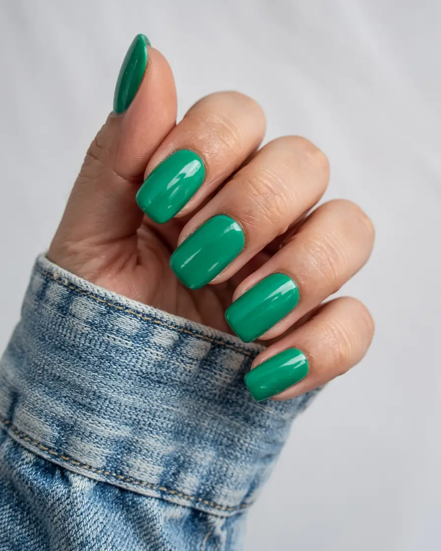 green nails 2026 Green Pop in a Denim Mood