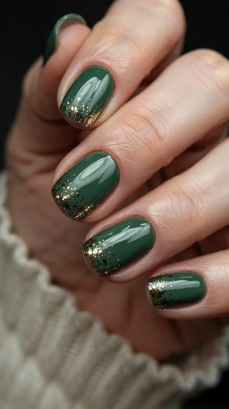 green nails 2026 Olive Luxe with a Hint of Gold Dust