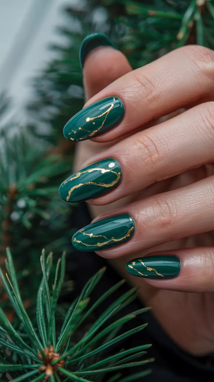 green nails 2026 Golden Kintsugi-Inspired Linework