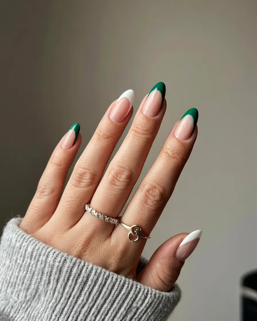 green nails 2026 Split-Tone French with a Twist