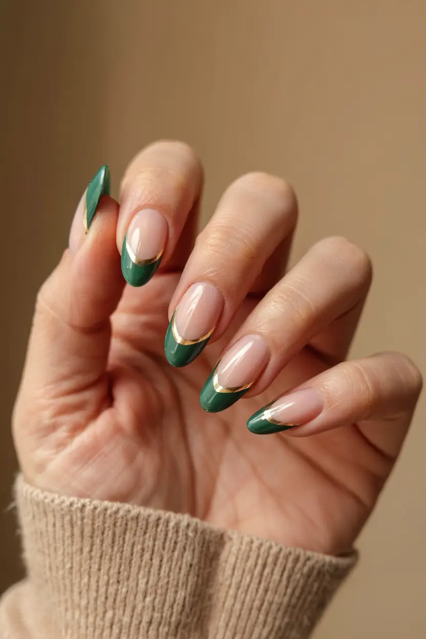 green nails 2026 French Tips with a Golden Edge