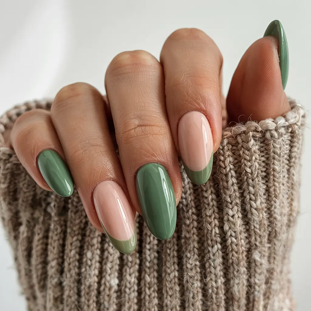 green nails 2026 Two-Tone Green French Blend