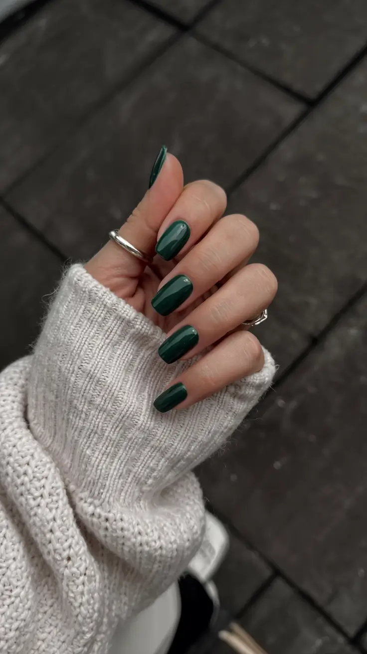 green nails 2026 Short Forest Green Squared Realness