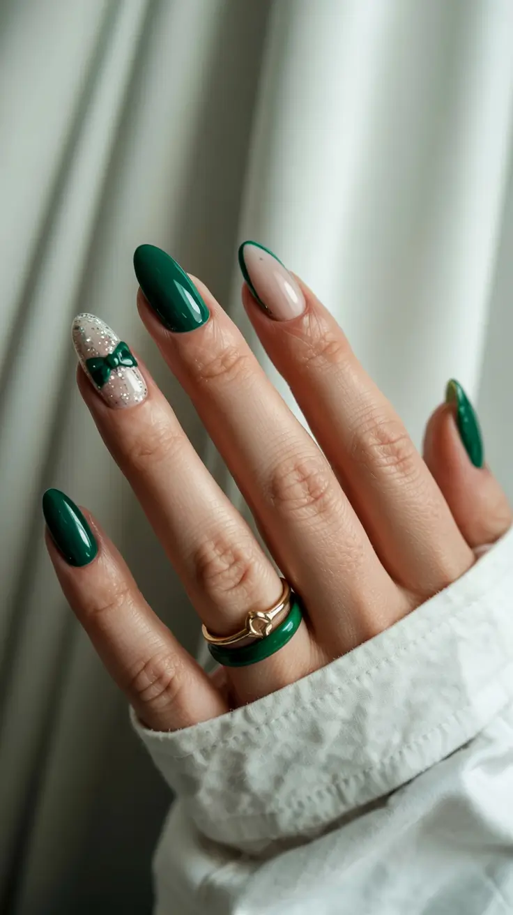 green nails 2026 Holiday Bow & Champagne Sparkle