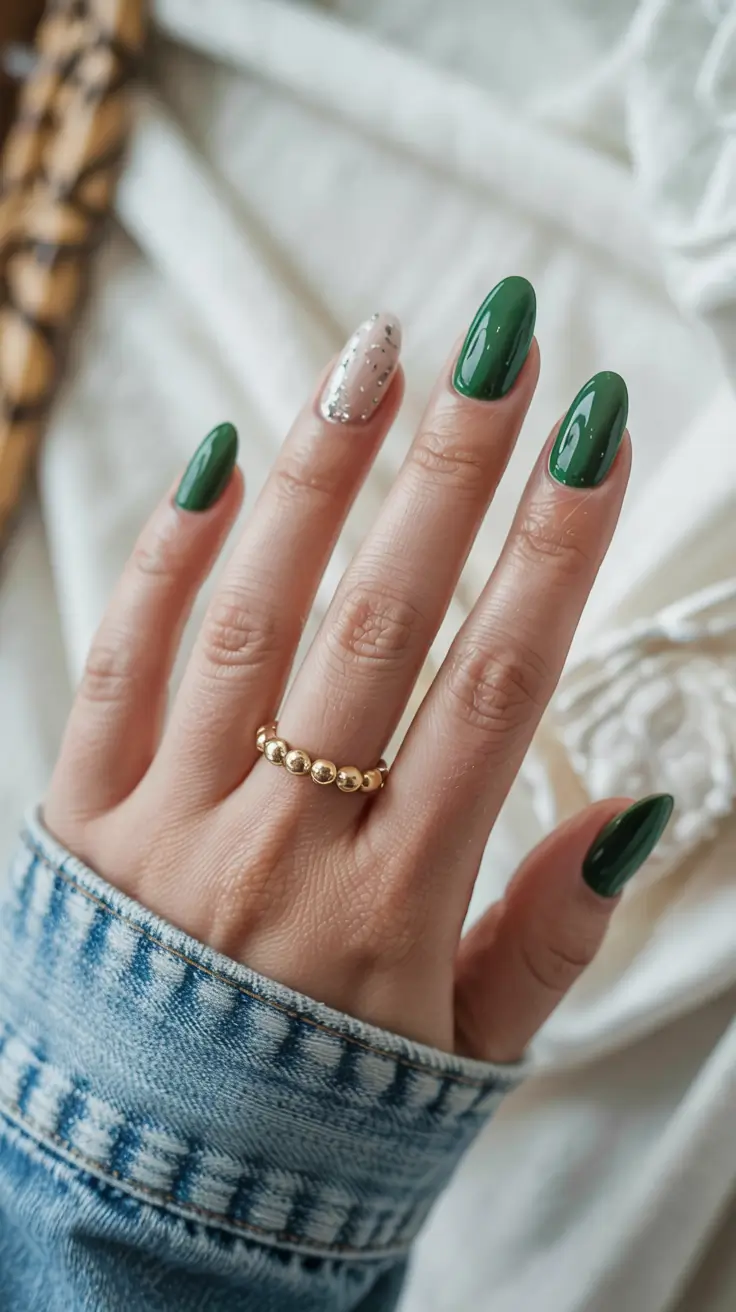 green nails 2026 Emerald Party Pop with Silver Accent