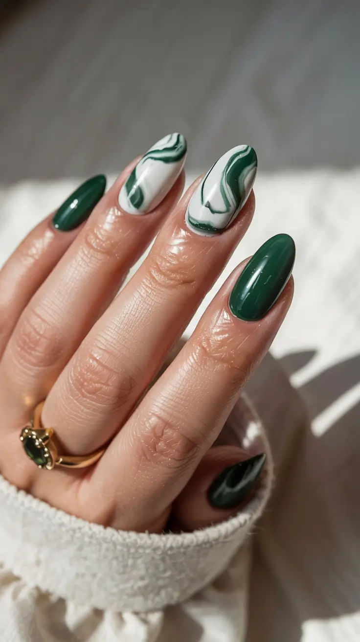 green nails 2026 Malachite Marble Dream