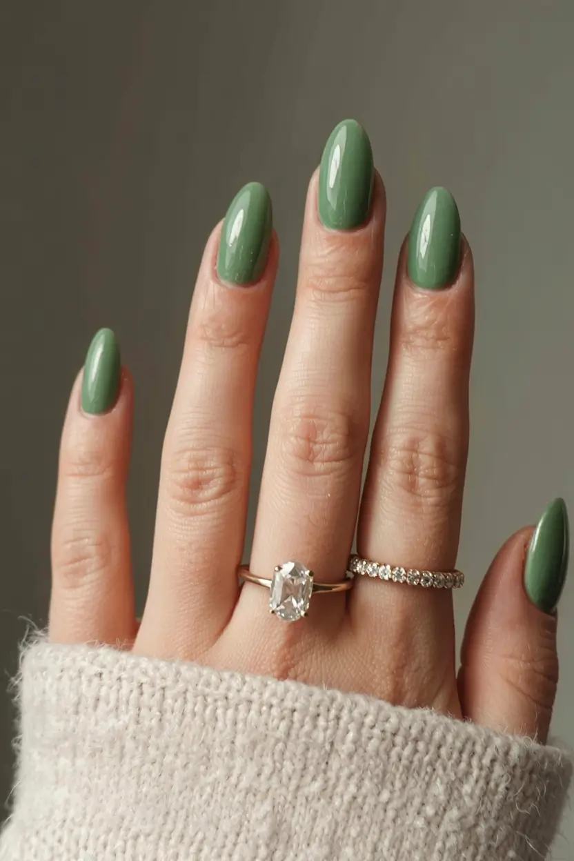 green nails 2026 Sage Sheen Meets Sweater Weather