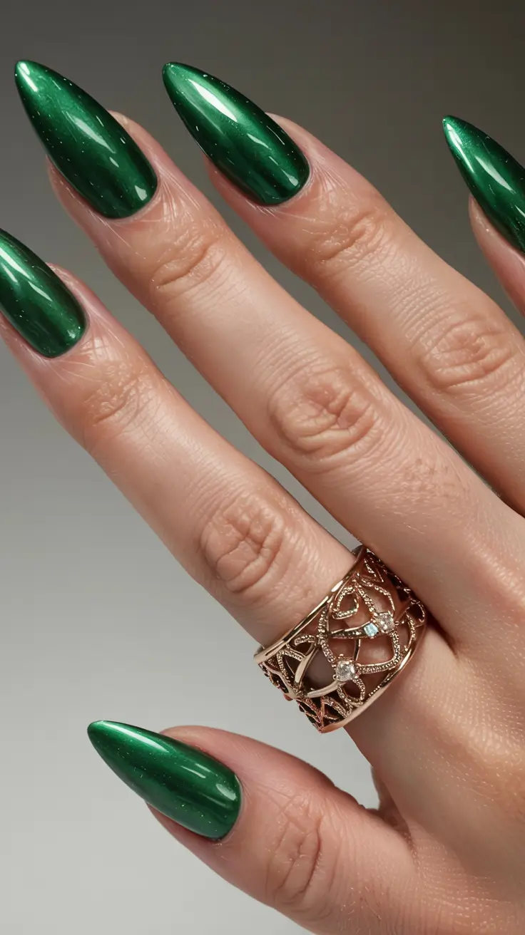 green nails 2026 Emerald Magnetism with a Satin Twist