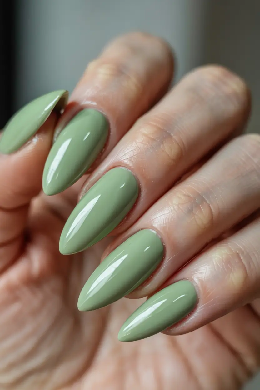 green nails 2026 Mossy Matte Meets Almond Perfection