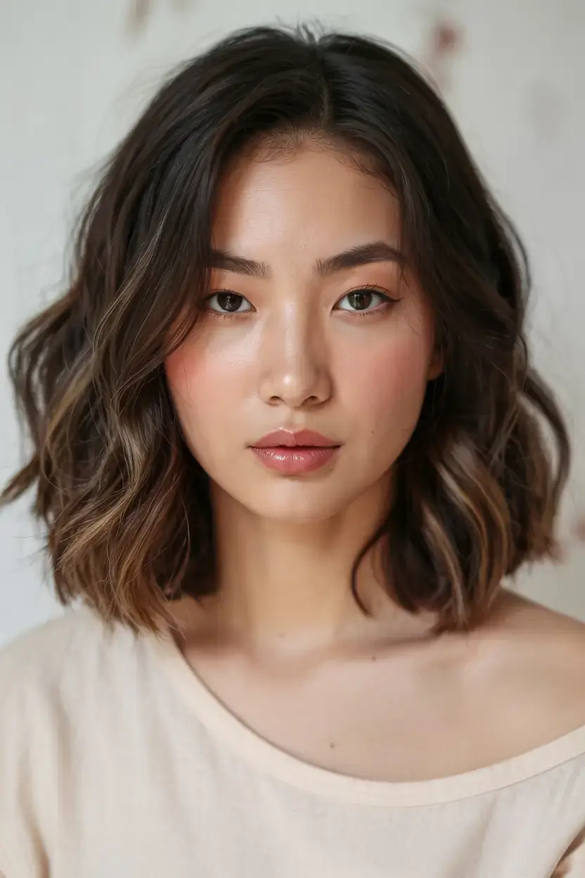 Haircuts for Chubby Faces ideas 2026+Classic Curled Lob with Understated Balayage