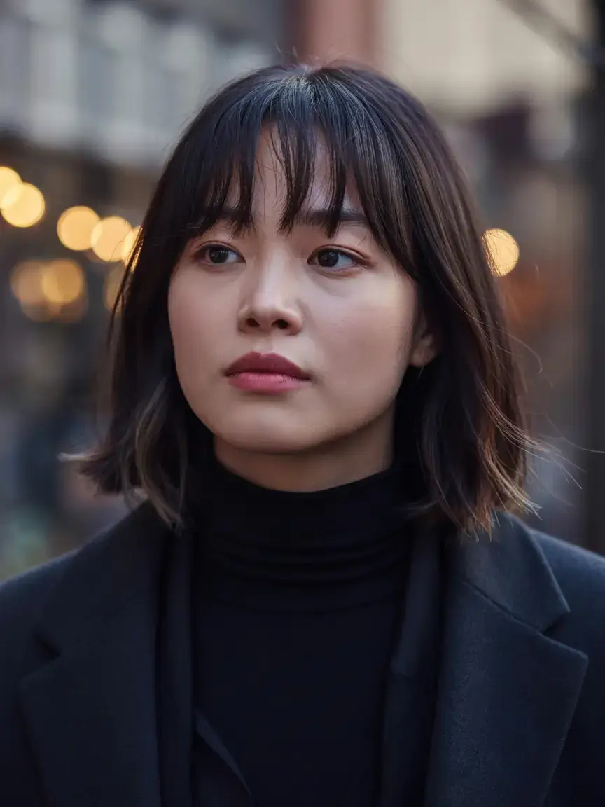 Haircuts for Chubby Faces ideas 2026+City-Chic Lob with Soft Fringe