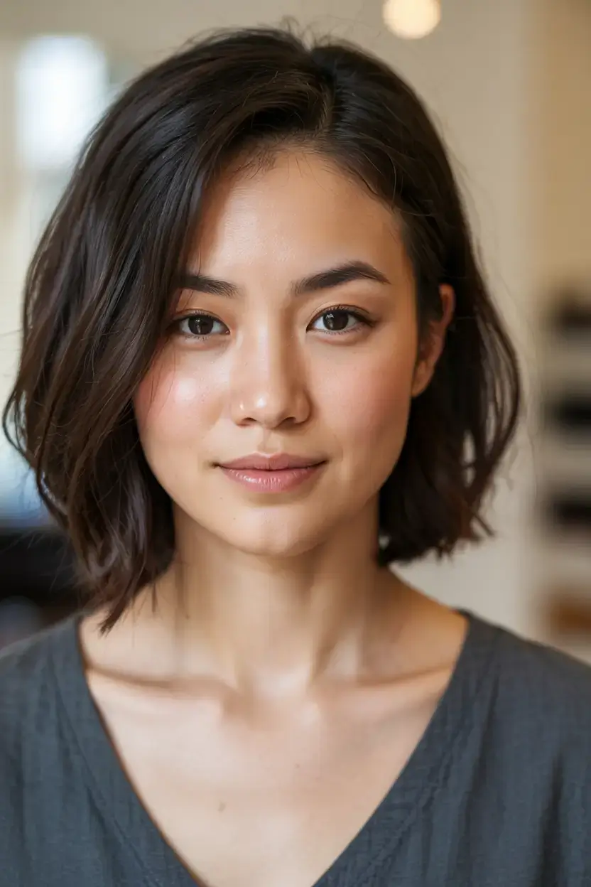 Haircuts for Chubby Faces ideas 2026+Polished Side-Parted Lob with Subtle Body