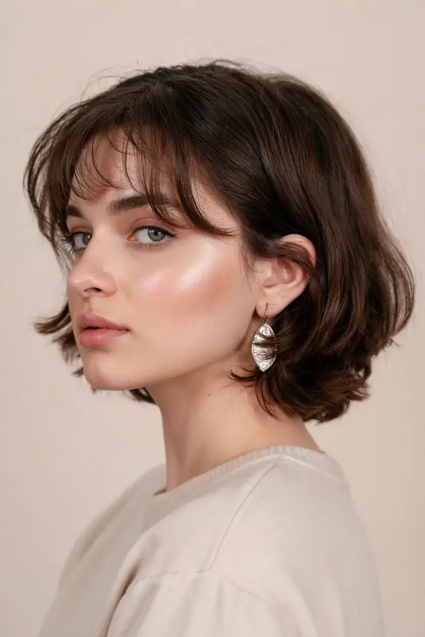 Haircuts for Chubby Faces ideas 2026+Parisian Mini Bob with Light Bangs