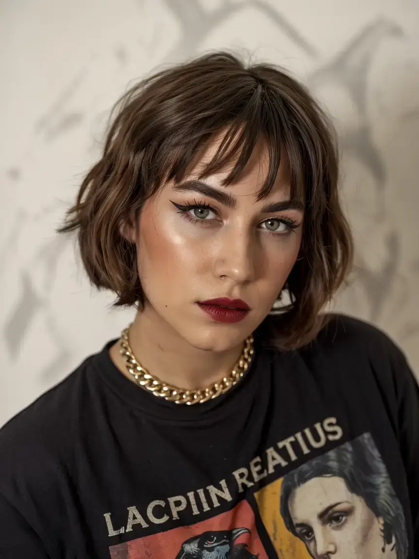 Haircuts for Chubby Faces ideas 2026+Layered French Bob with Razor Texture