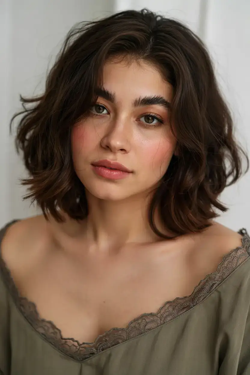 Haircuts for Chubby Faces ideas 2026+Textured Tousled Bob with Barely-There Layers