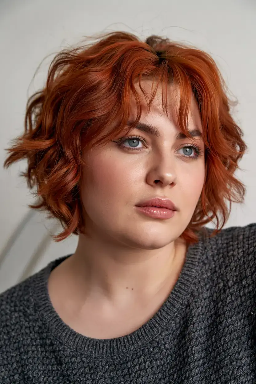 Haircuts for Plus Size Women ideas 2026+Copper Curls with Micro Curtain Fringe