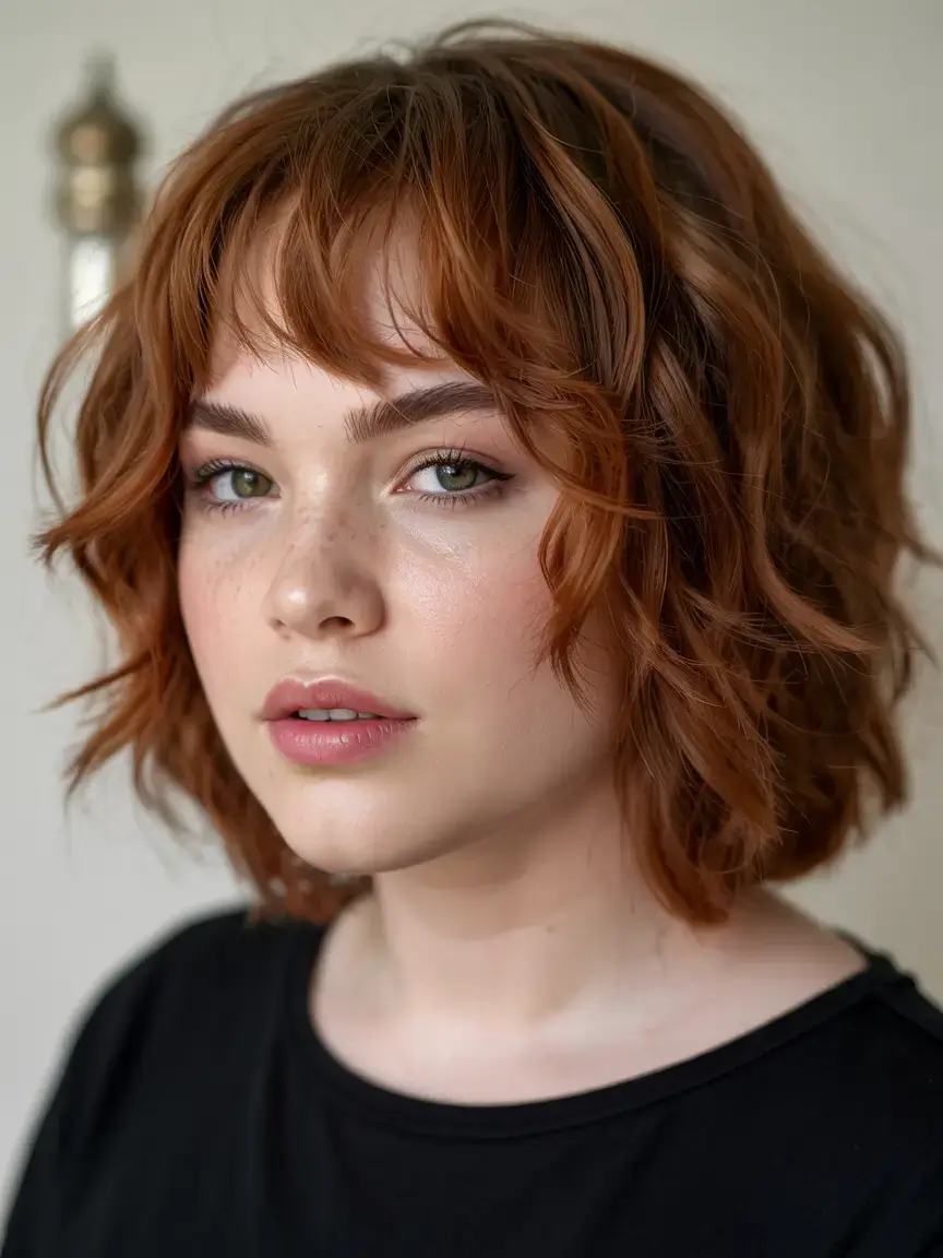 Haircuts for Plus Size Women ideas 2026+Rusty Waves with Playful Shaping