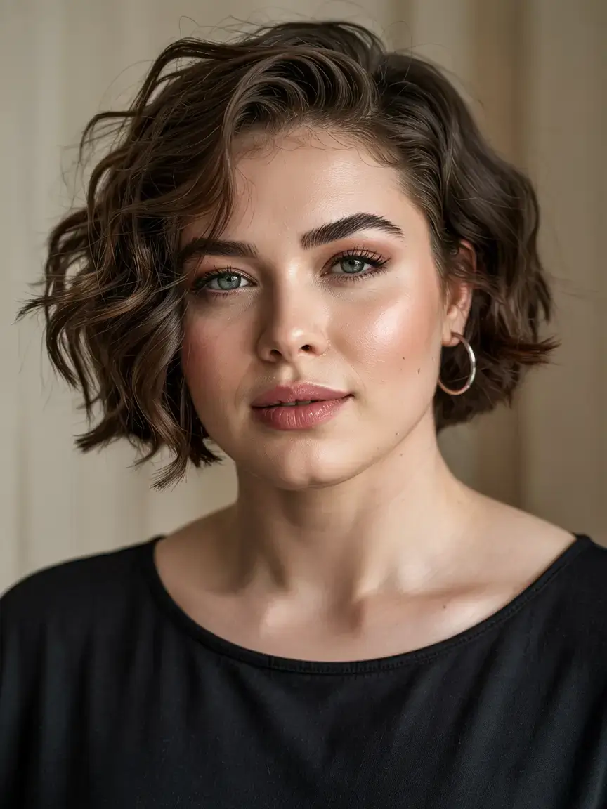 Haircuts for Plus Size Women ideas 2026+Sculpted Curls with Deep Side Volume