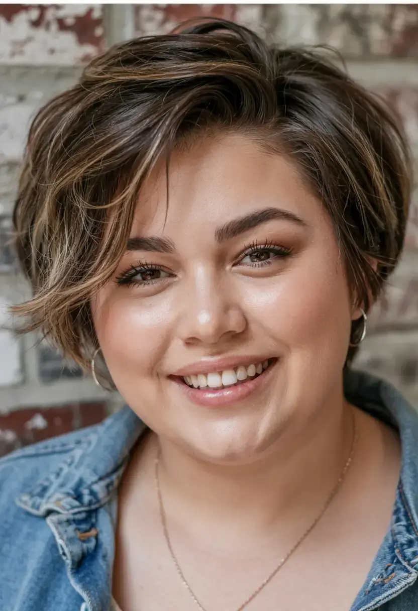 Haircuts for Plus Size Women ideas 2026+Asymmetrical Volume Pixie