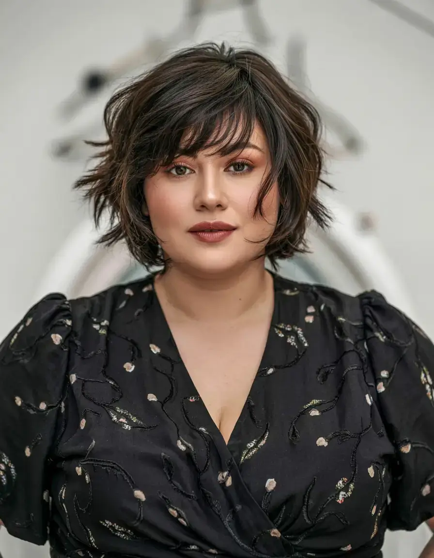 Haircuts for Plus Size Women ideas 2026+Piecey Power Shag with Sculpted Fringe