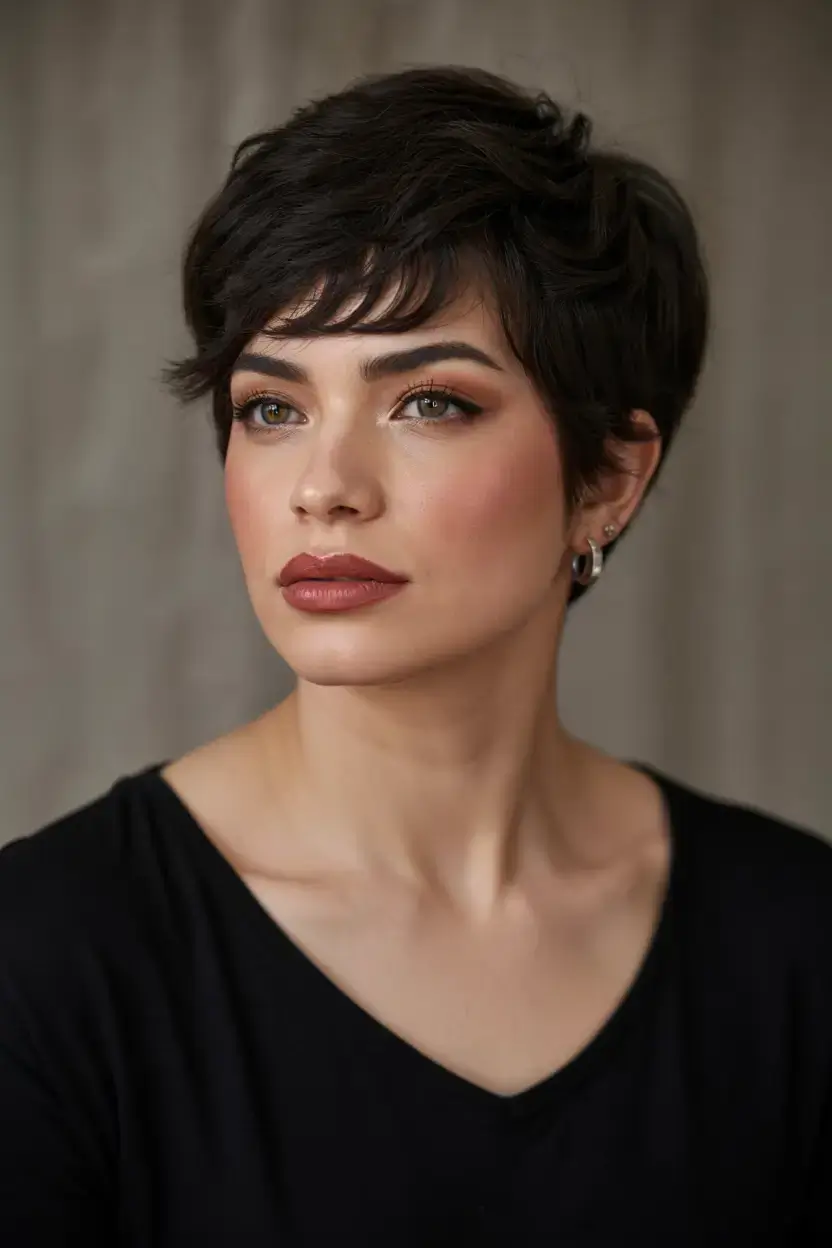 Haircuts for Plus Size Women ideas 2026+Velvety Pixie with Sculpted Micro Layers