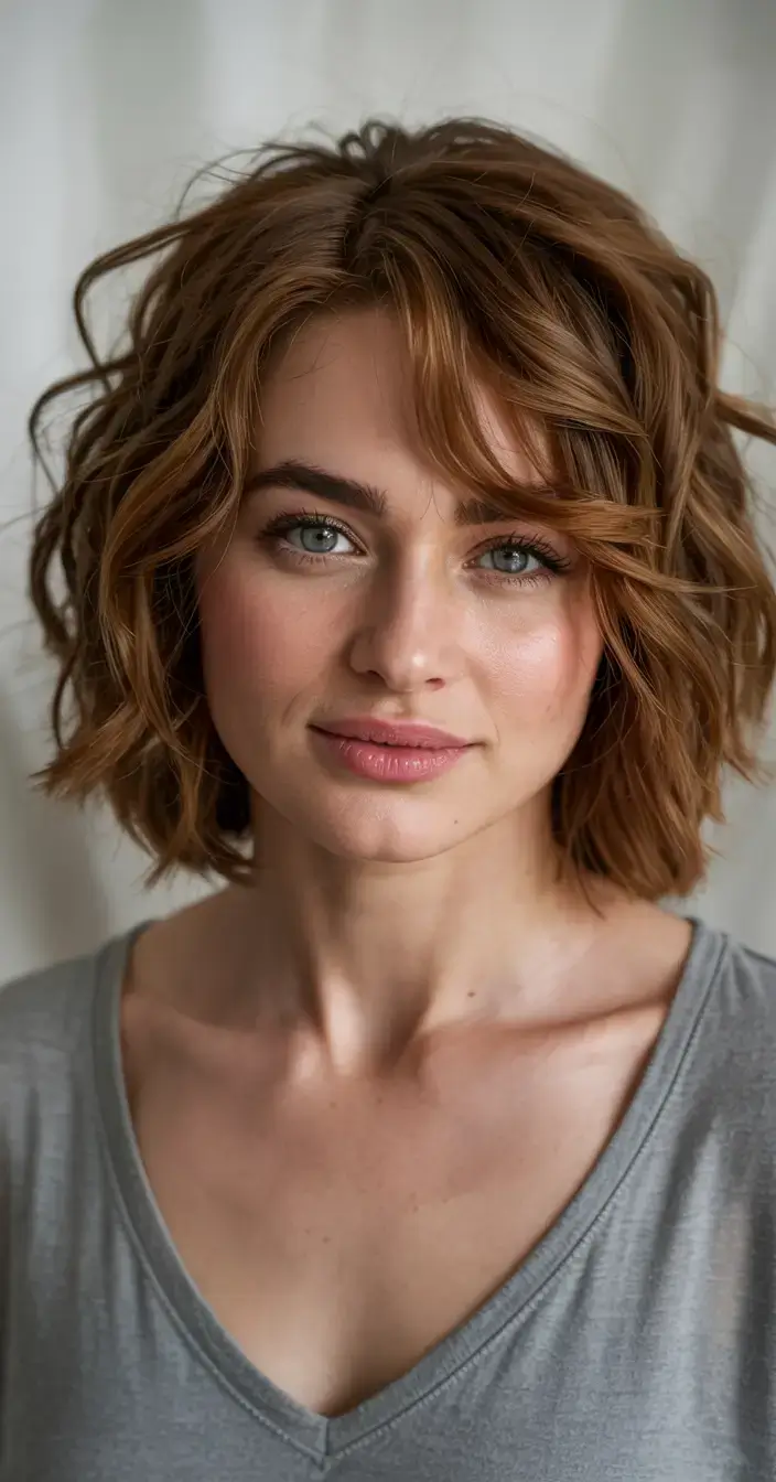 Haircuts for Plus Size Women ideas 2026+Cinnamon Layered Bob with S-Curves