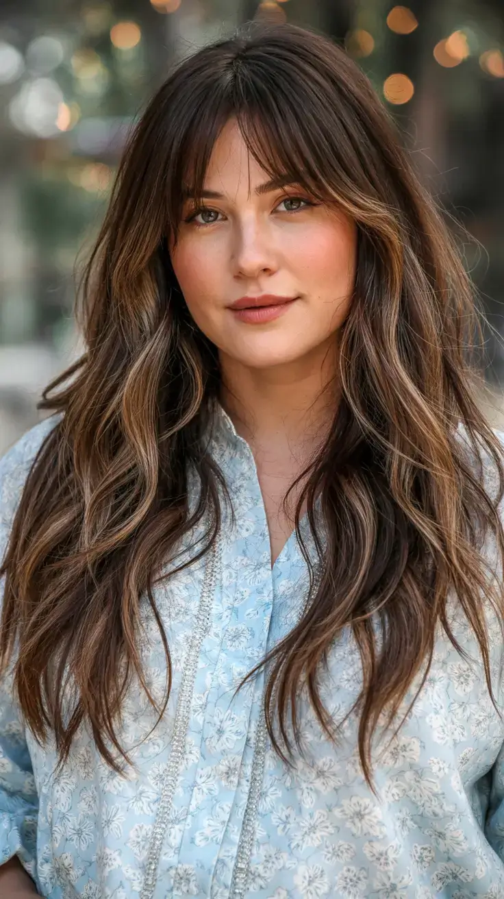 Haircuts for Plus Size Women ideas 2026+Modern Layers with Long Curtain Bangs