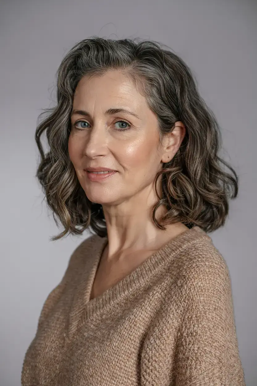 Haircuts for Women Over 40 ideas for 2026 Natural Gray Curls with Sculpted Volume