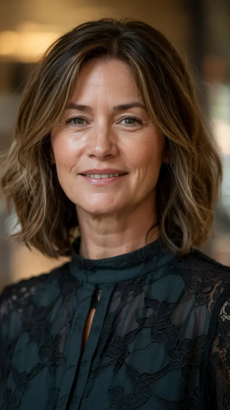 Haircuts for Women Over 40 ideas for 2026 Textured Brunette Lob with Soft Waves