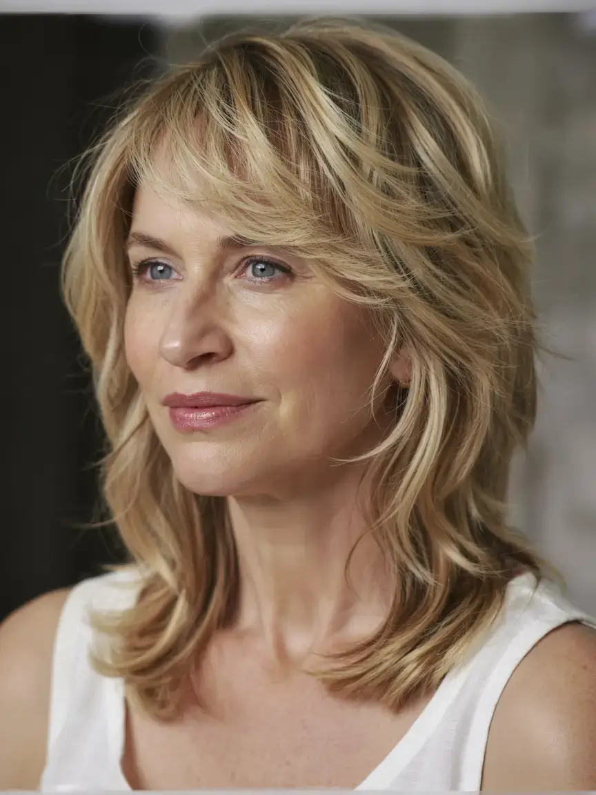 Haircuts for Women Over 40 ideas for 2026 Shag-Inspired Layers with Bangs and Flow