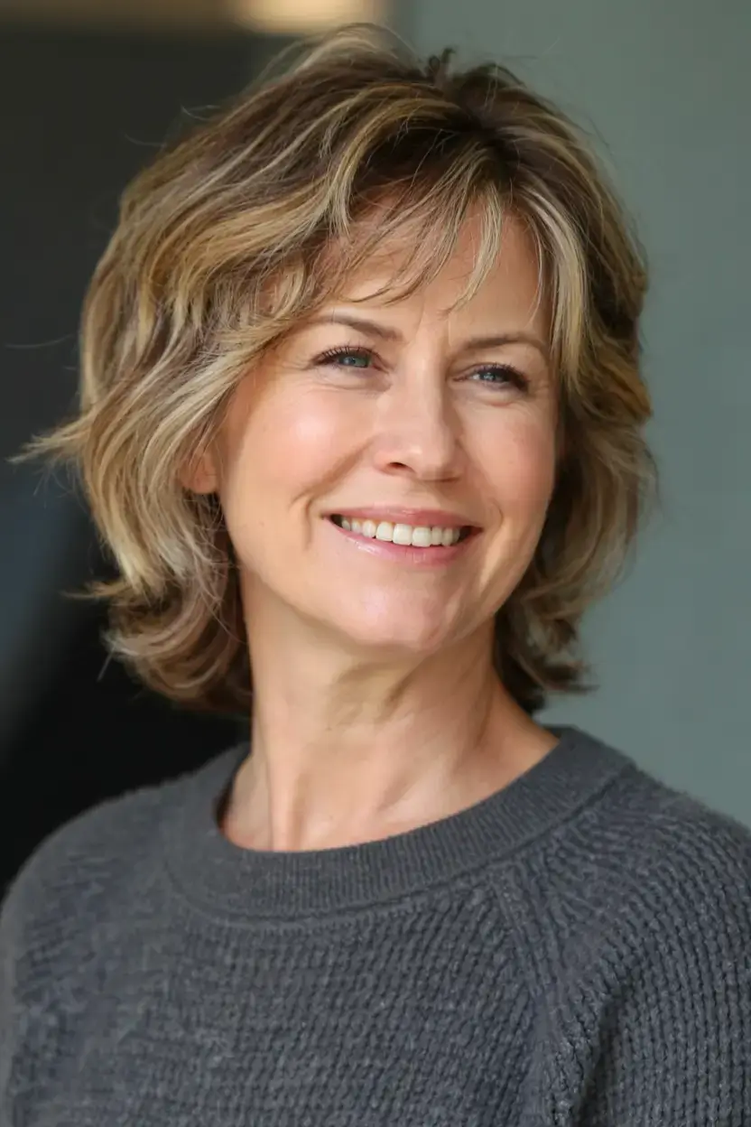 Haircuts for Women Over 40 ideas for 2026 Choppy Feathered Bob with Bangs