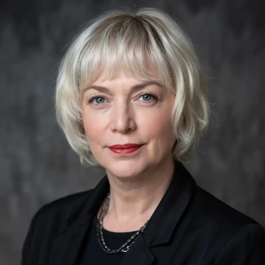 Haircuts for Women Over 50 ideas for 2026 Precision Blonde Bob with Statement Bangs