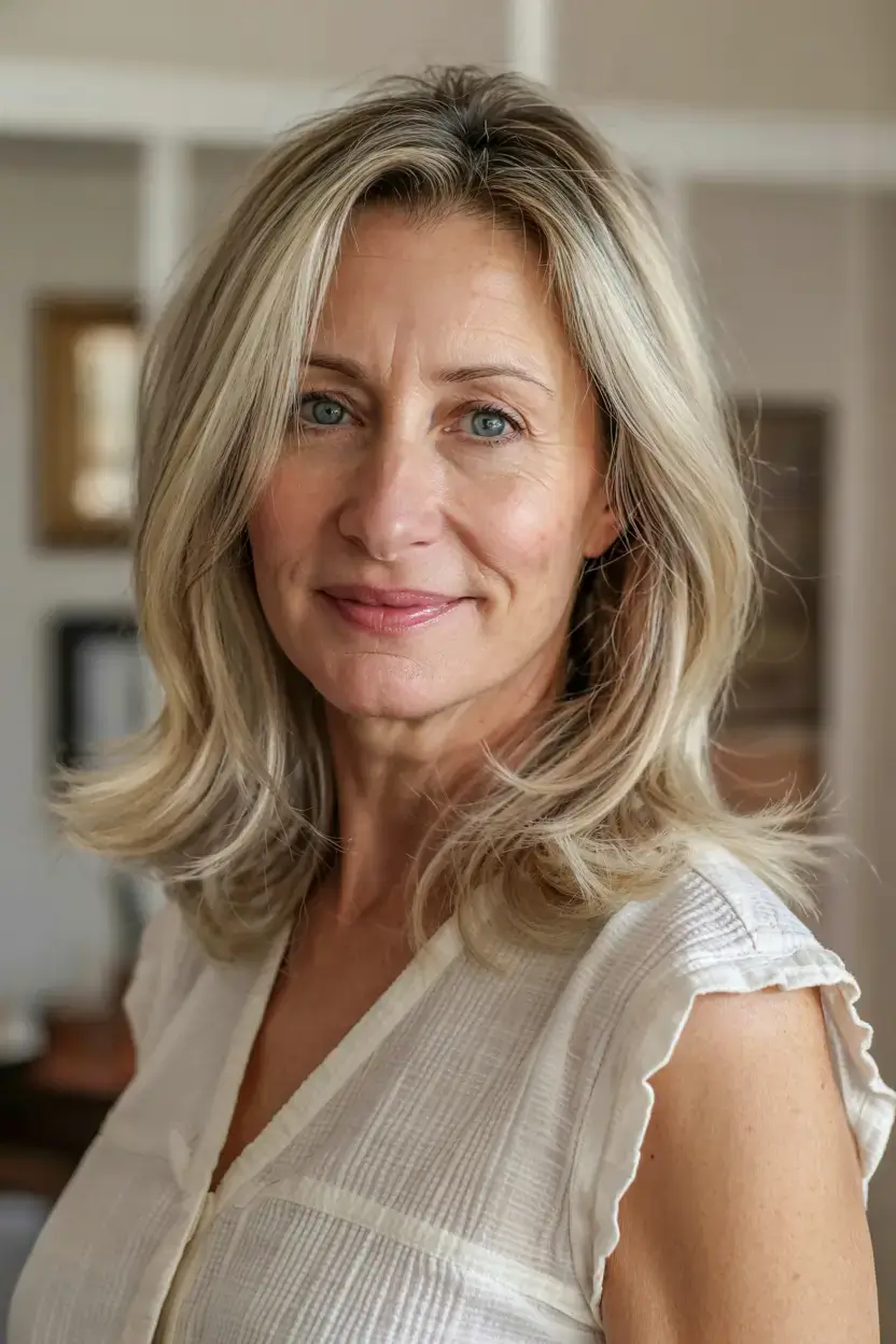 Haircuts for Women Over 50 ideas for 2026 Classic Soft Layers with Platinum Highlights