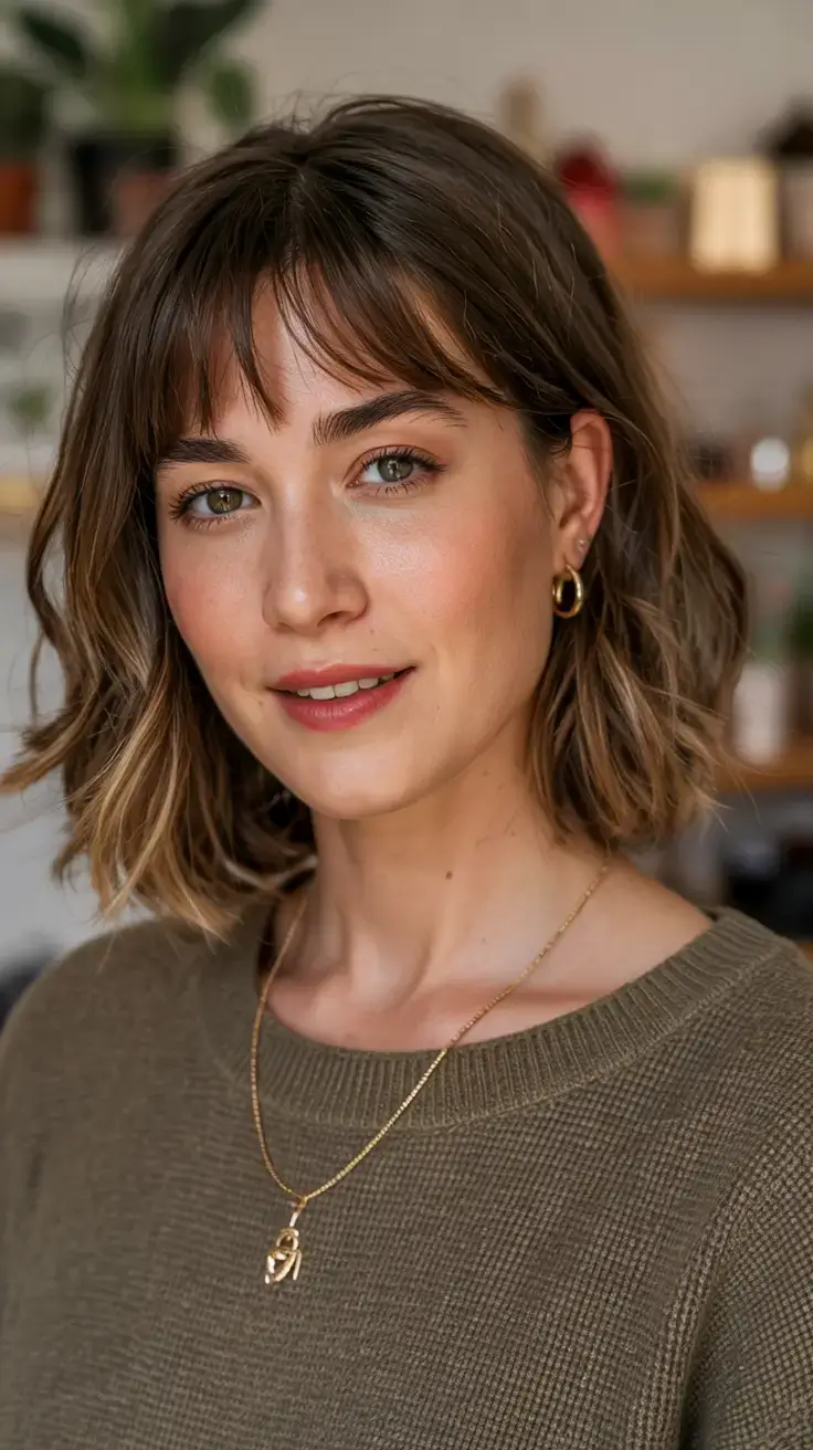 Haircuts for Women Over 50 ideas for 2026 Textured Brunette Lob with Micro Fringe