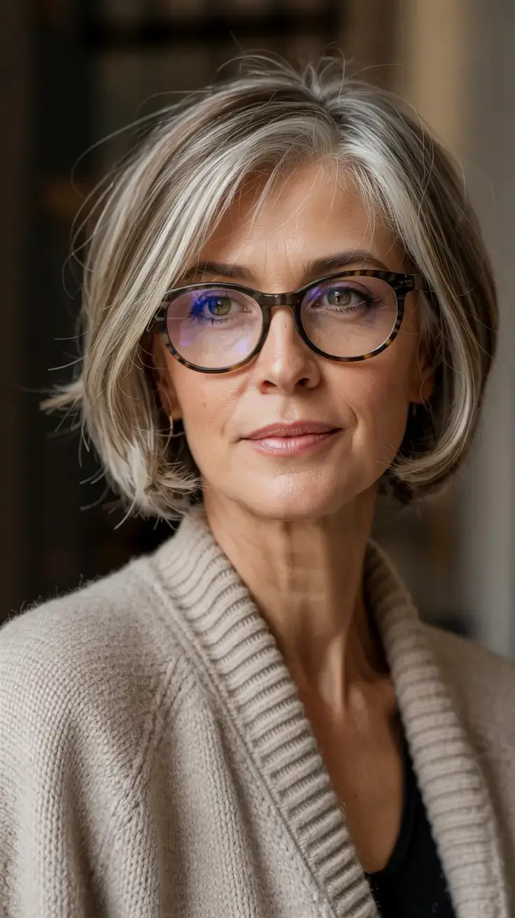 Haircuts for Women Over 50 ideas for 2026 Sleek Silver Bob with Defined Parting
