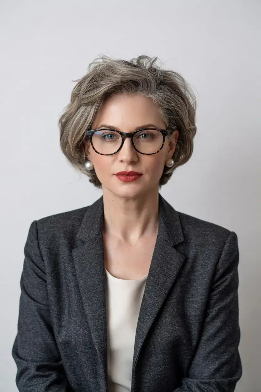 Haircuts for Women Over 50 ideas for 2026 Structured Salt-and-Pepper Bob with Side Volume