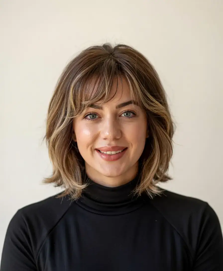 Haircuts for Women Over 50 ideas for 2026 Rounded Lob with Fringe and Balayage Glow