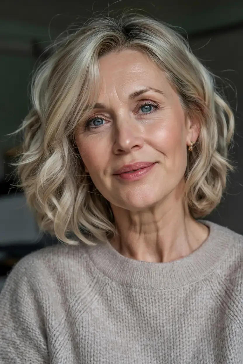 Haircuts for Women Over 50 ideas for 2026 Classic Champagne Curls with Face-Framing Layers