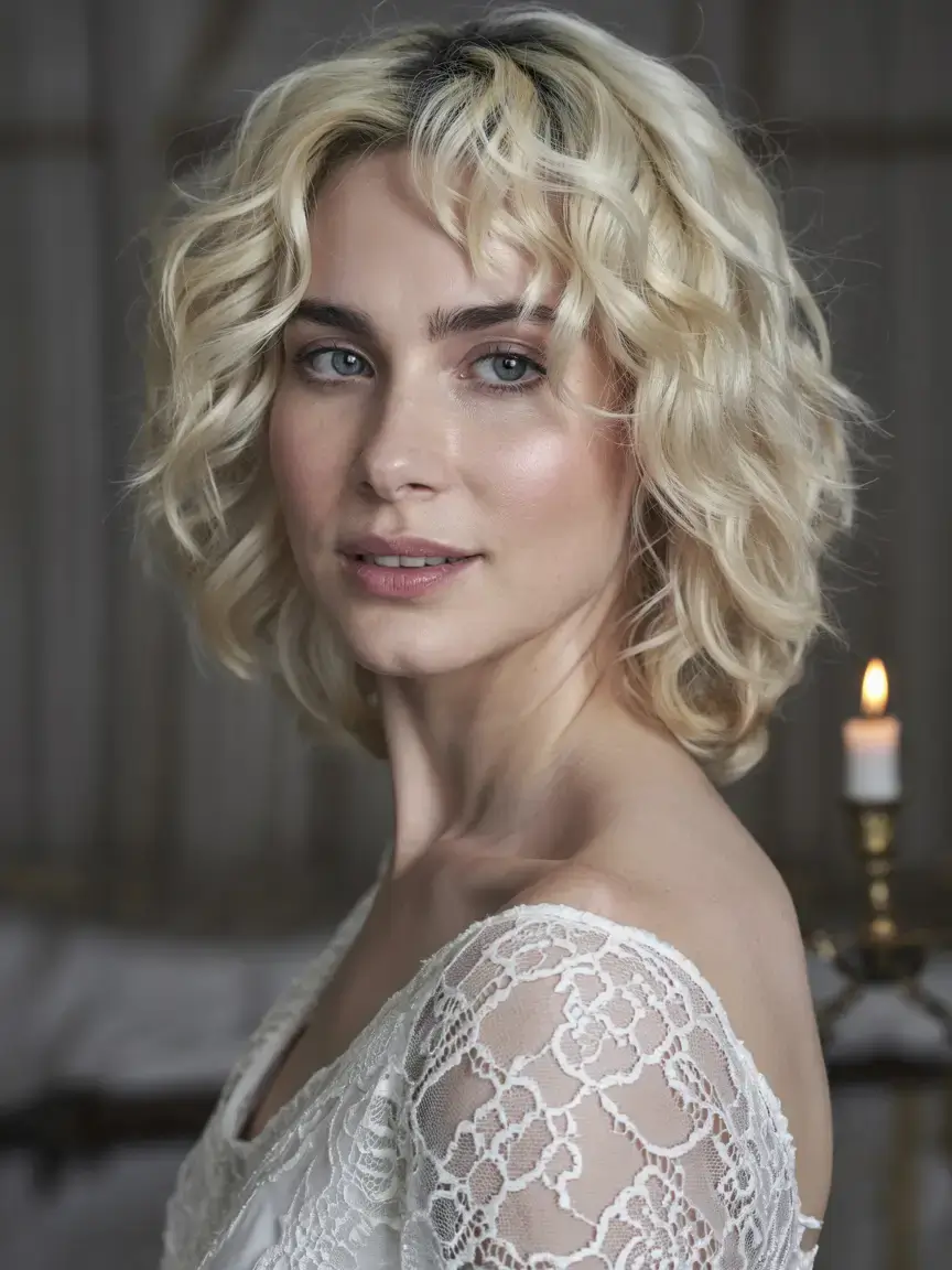 Haircuts for Women Over 60 ideas for 2026 Light Blonde Ringlets with a Romantic Fringe