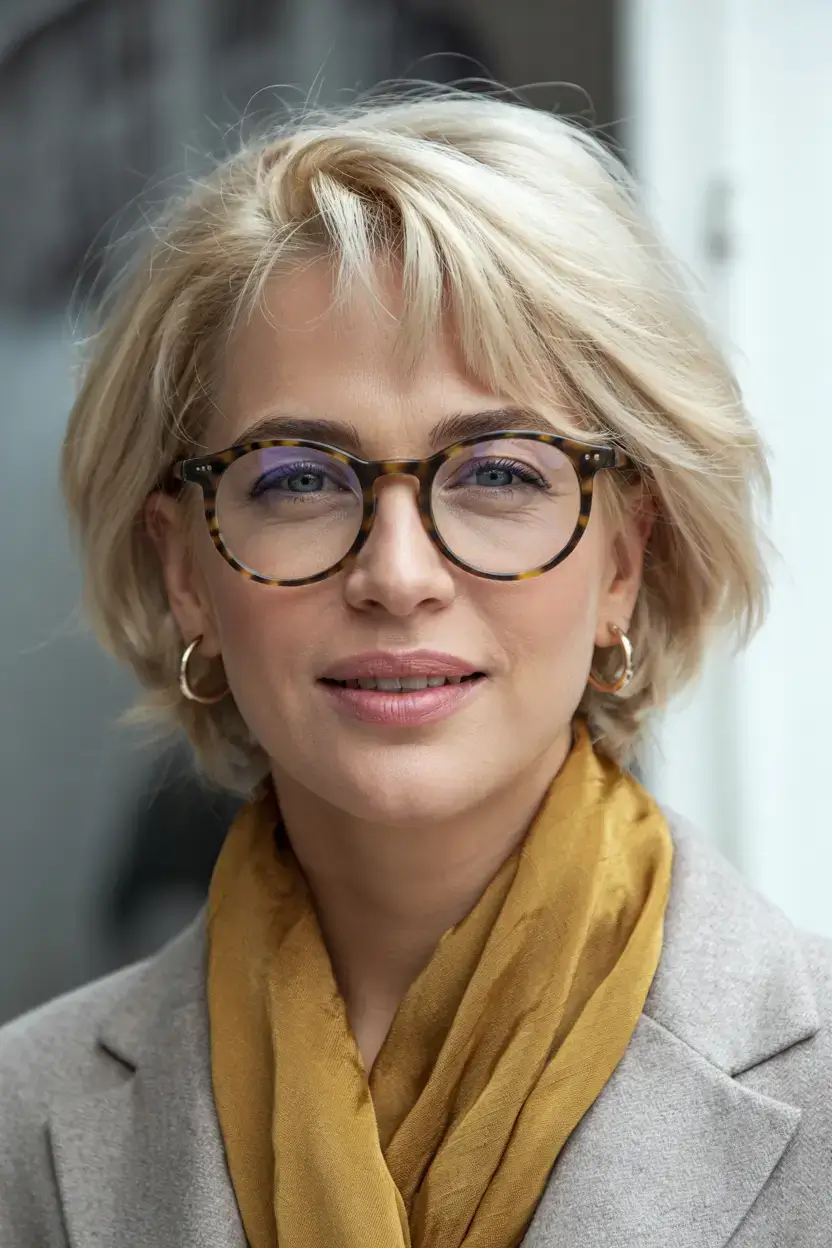 Haircuts for Women Over 60 ideas for 2026 Layered Blonde Crop with Windswept Volume