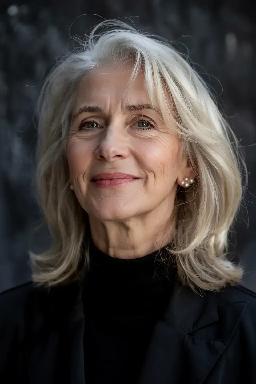 Haircuts for Women Over 60 ideas for 2026 Flowing Silver Layers with Lifted Bangs